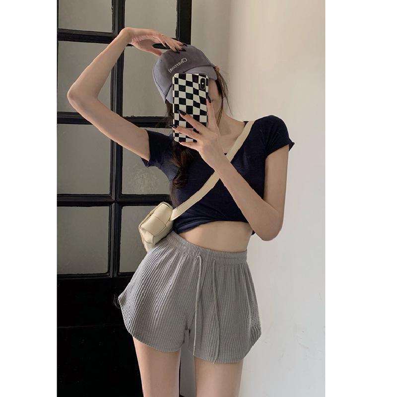 

Жіночі літні шорти з високою посадкою на кулісці - Стягуючі, Повсякденні, Вільного крою, Широкі штанини XX-Large сірий колір