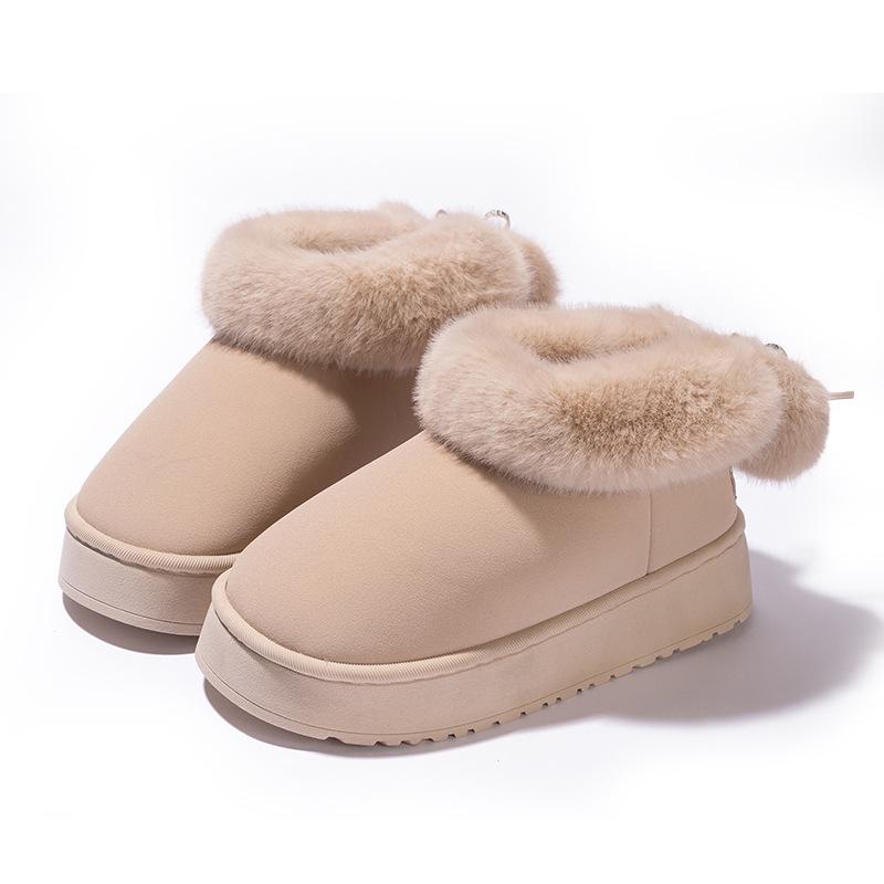 Women's and Men's Winter Non-Slip Thick-Soled Height-Boosting Fur-Trimmed Bowknot Plush Cotton Snow Boots