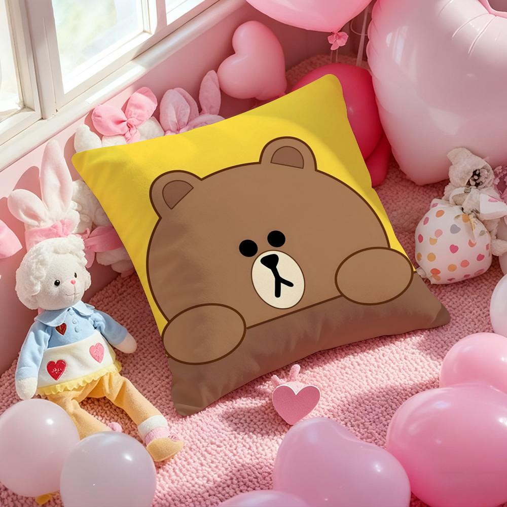 LINE FRIENDS brown bear and cony Cushion Cover Pattern Printed Pillowcase for Living Room Sofa Cushion Cover & Bedroom Decor