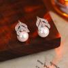Premium Pearl Stud Earrings S925 Silver Needle Elegant Exquisite Earrings Retro Temperament Versatile Earrings
