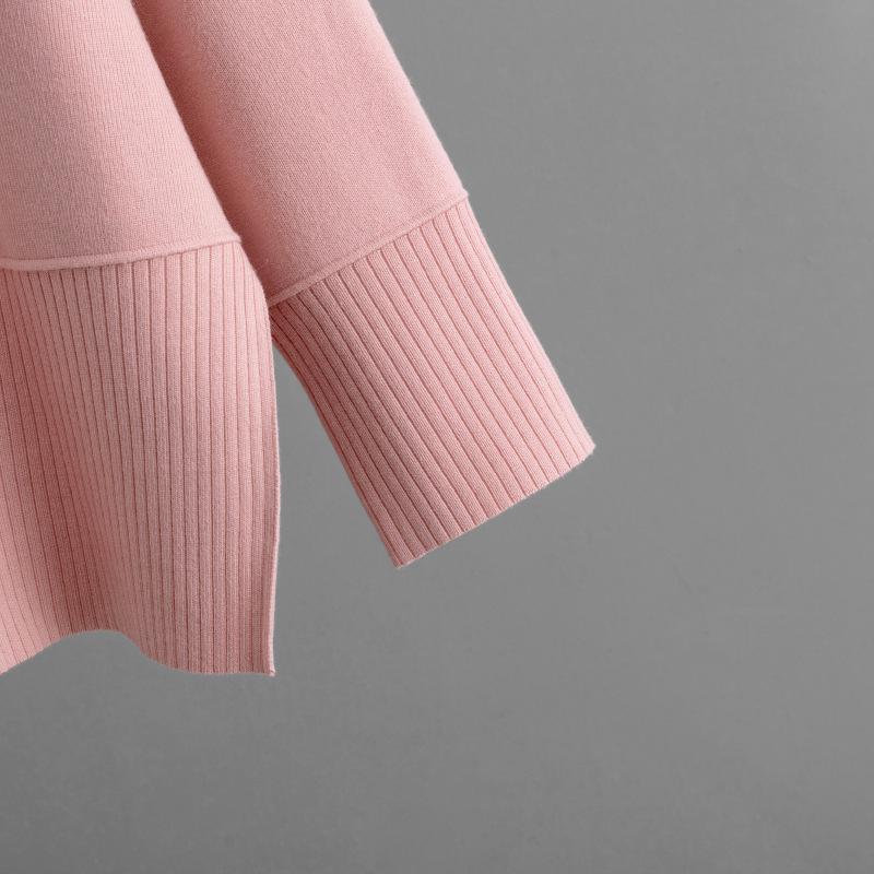 QICED Pull uni à col montant, Demi-corps fendu, Jupe moulante, Ensemble tricoté deux pièces automne et hiver pour femmes