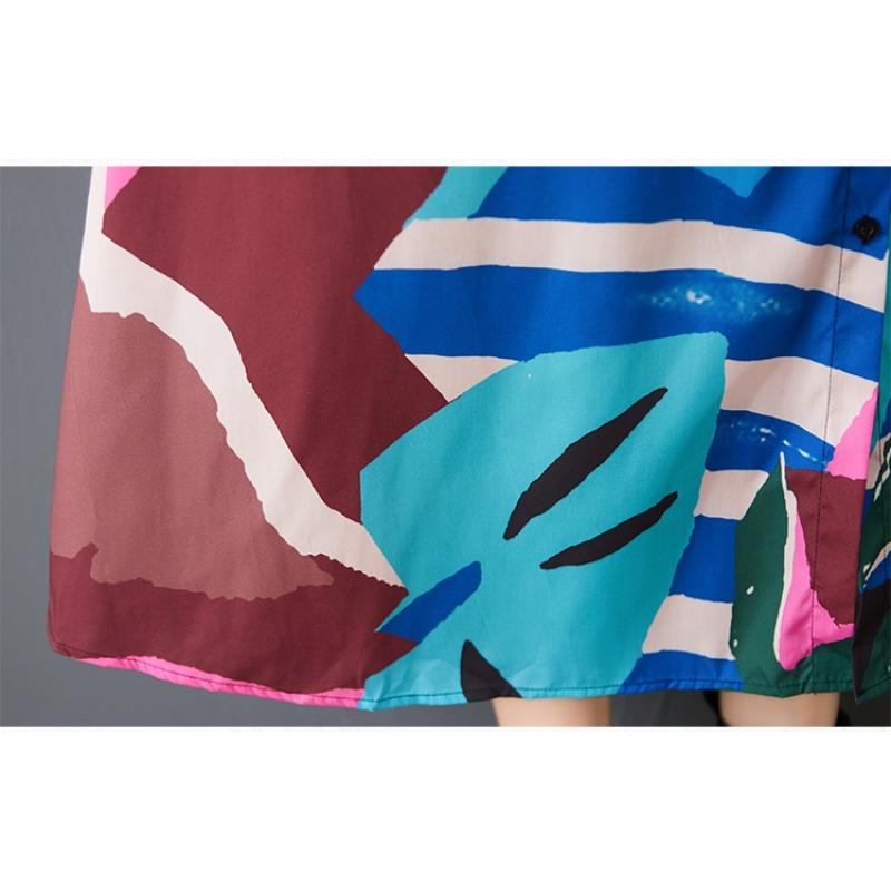 Dimanaf Summer Women 2025 Basic Plus Size Shirt Dress Casual Short Sleeve Buttons Dress Loose Printing Dress