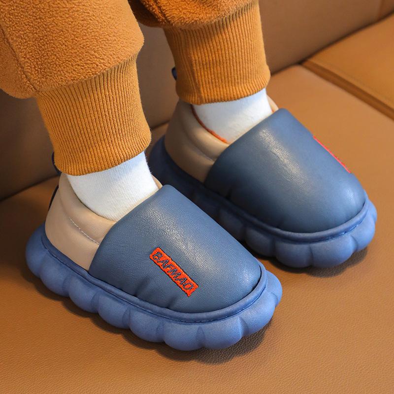Boys' and Girls' Waterproof Winter Cotton Slippers with Plush Lining, Soft Thick Sole, Available in Small, Medium, and Large.