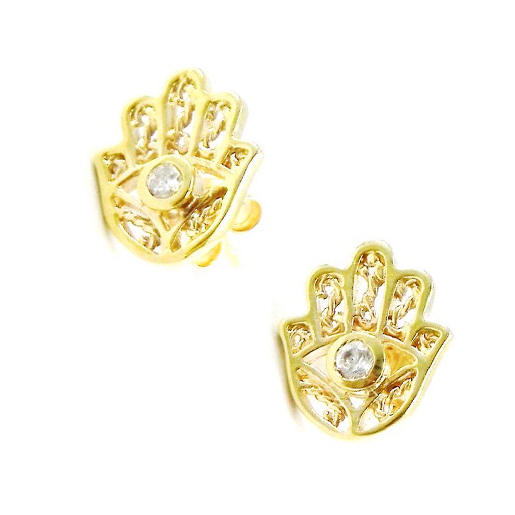 Les Trésors De Lily [C5749] - Pozlacené náušnice 'Ruka Fátimy' bílé