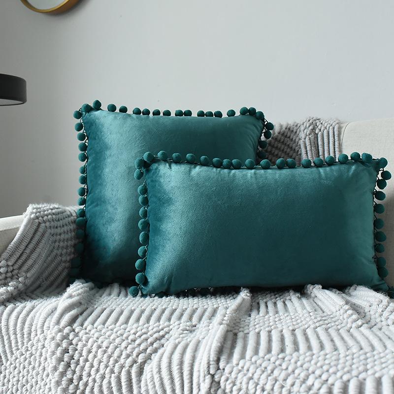 Inyahome Solid Color Velvet Throw Pompom Pillow Covers Pillowcase for Home Decor Sofa Living Room Bed Couch Farmhouse Outdoor