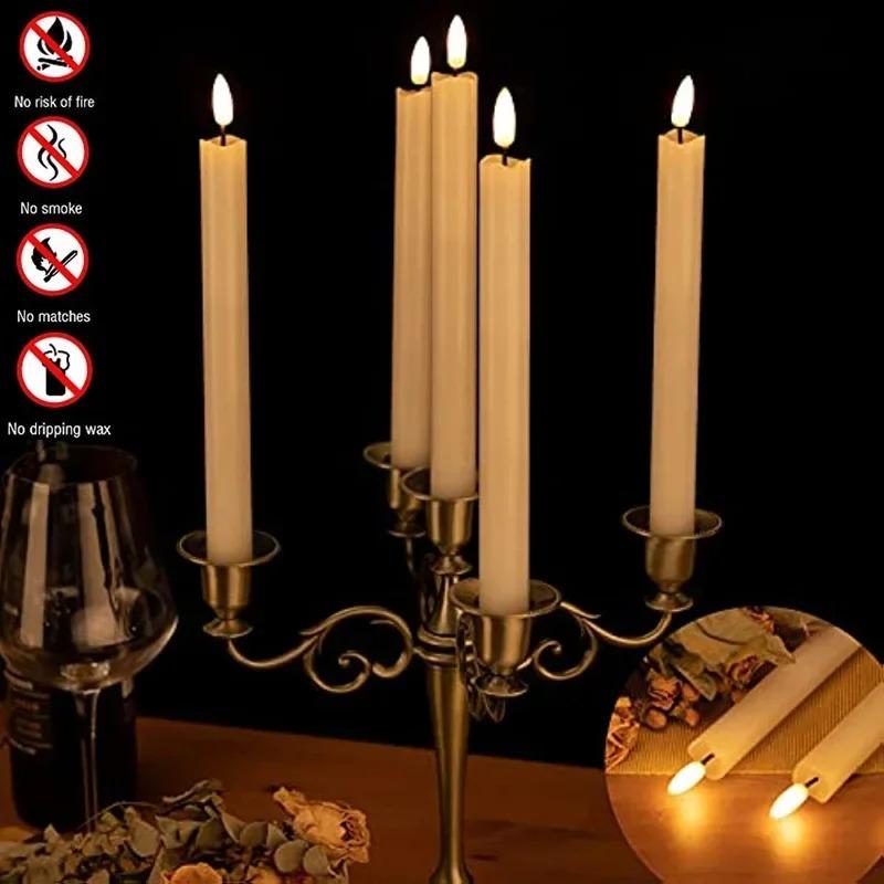 6Pcs/Set LED Flickering Taper Candles Battery Operated Flameless Long Candles with Timer & 10-Key Remote for Wedding Party Home Decor