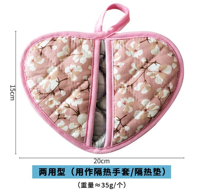 1 szt. Kwiatowa bawełniana rękawica kuchenna do pieczenia Odporna na ciepło w kształcie serca Klips do rąk Podkładka izolacyjna