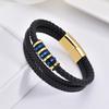 Hot Selling Gold-plated Stainless Steel Black Leather Bracelet, Hand Woven Magnetic Buckle, Men's Multi-layer Leather Bracelet
