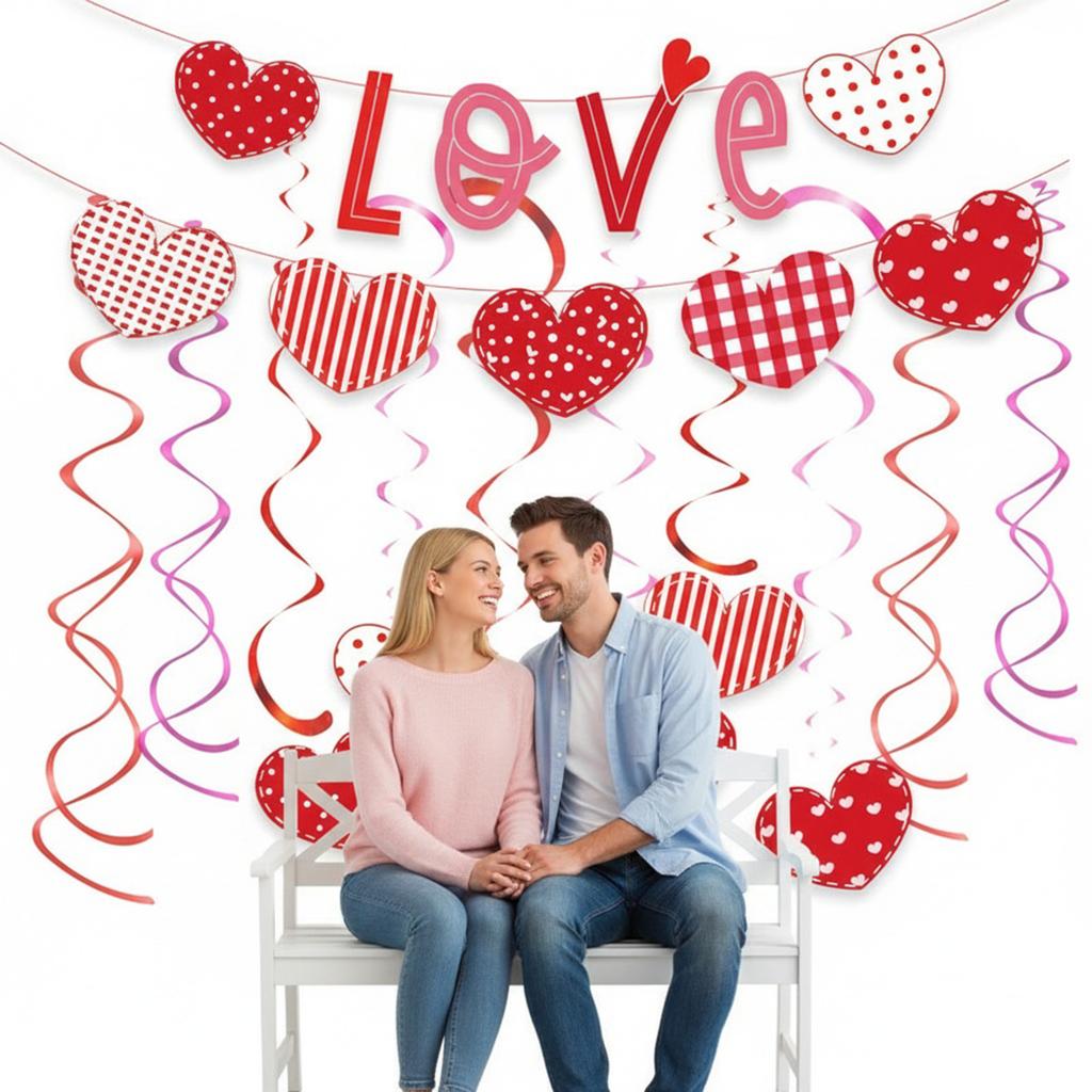 Heart Design Spiral Pull Flag Wedding Flag Hanger for Valentine Day Wedding Party Decorations