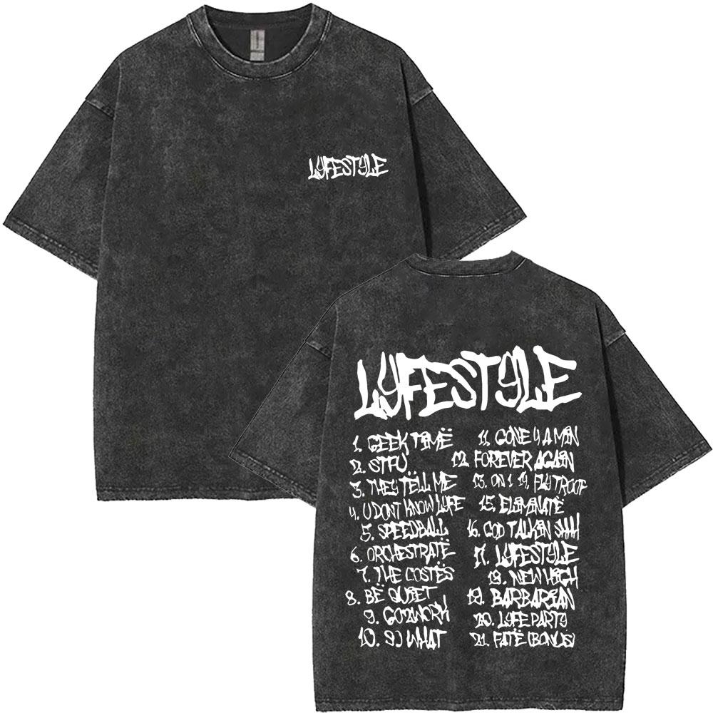 Vintage Washed Rapper Yeat Double Sided Print Tshirts Lyfestyle T Shirt Men Women Hip Hop Fashion Trend Tshirt Streetwear