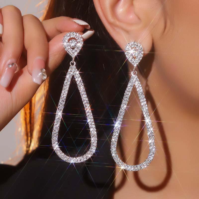 Super Flash Full Diamond Drop-shaped Hollow Stud Earrings Exaggerated Atmosphere Earrings Light Luxury High-end Temperament Earrings