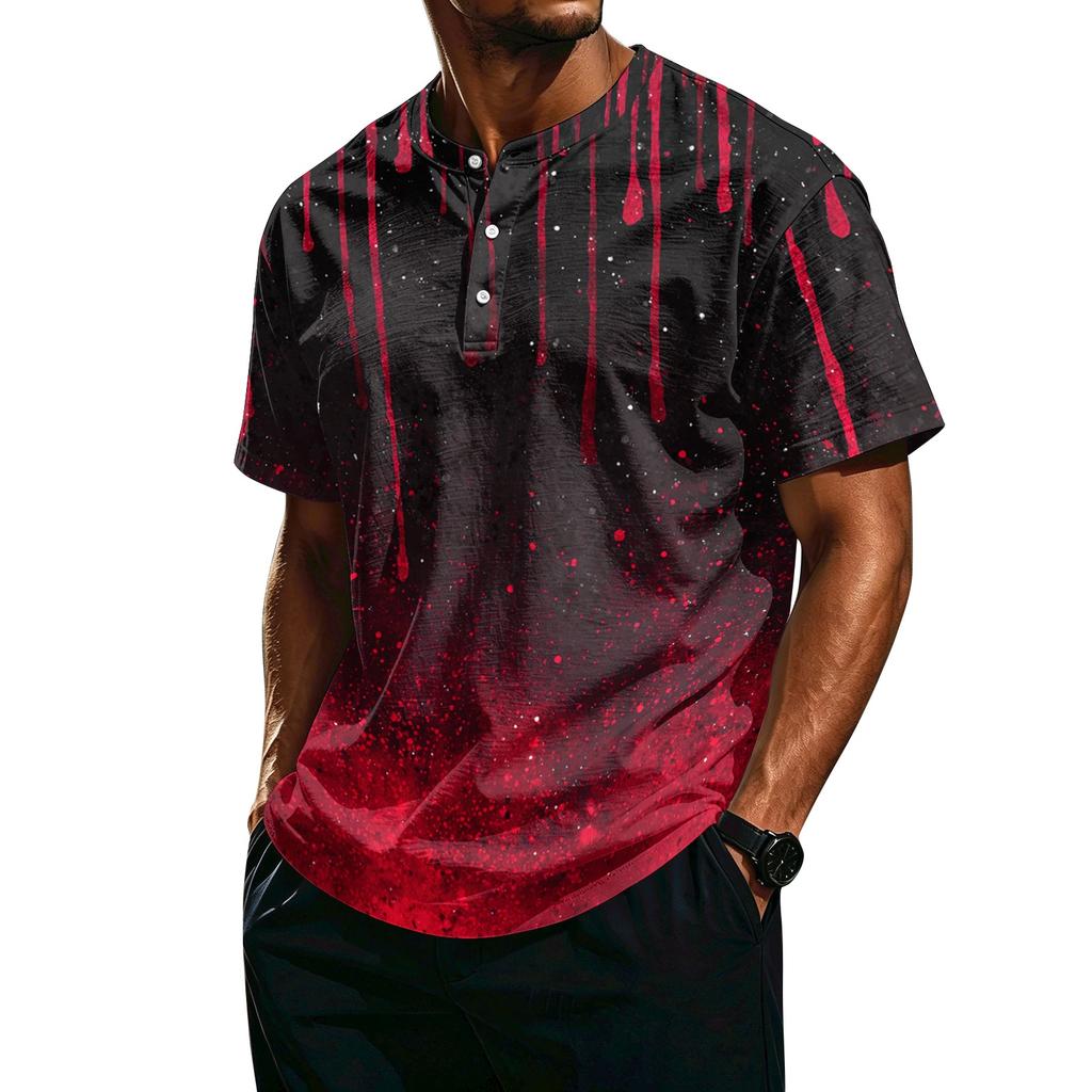 Men's Casual Lightweight Breathable Button Down Short Sleeve Shirt with Halloween Print
