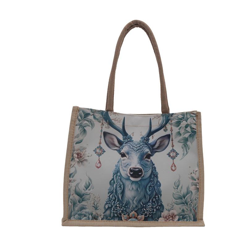 

Сумка из хлопчатобумажной и льняной ткани, вместительная сумка для отдыха в иностранном стиле, женская сумка с принтом, новая модная сумка для шопинга