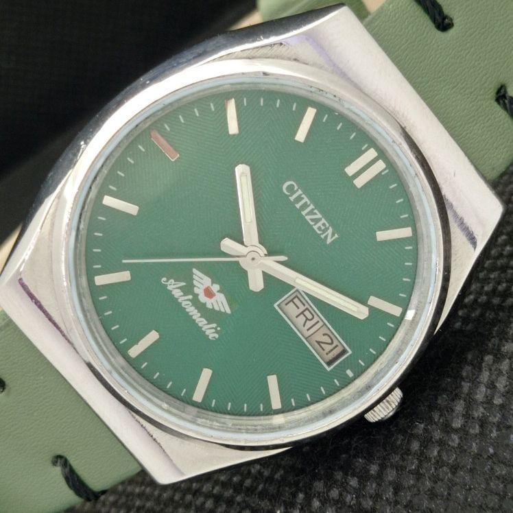

USED VINTAGE CITIZEN AUTOMATIC 8200 JAPAN MENS D/D GREEN WATCH 608k-a317217-9 SKU608k-a317217