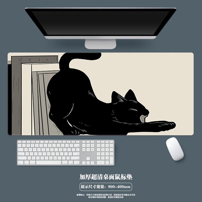Cat Mouse Pad Large Cute Cartoon Laptop Office Keyboard Pads Customized Nonslip Kawaii Black Cartoon Cats Desk Mat