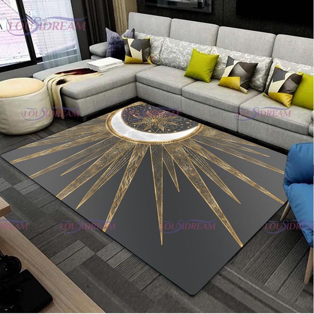 Golden Sun and Moon Carpet Entrance Door Floor Mat Abstract Geometric Optical Doormat Non-slip Floor Mat Living Room Decor Rug