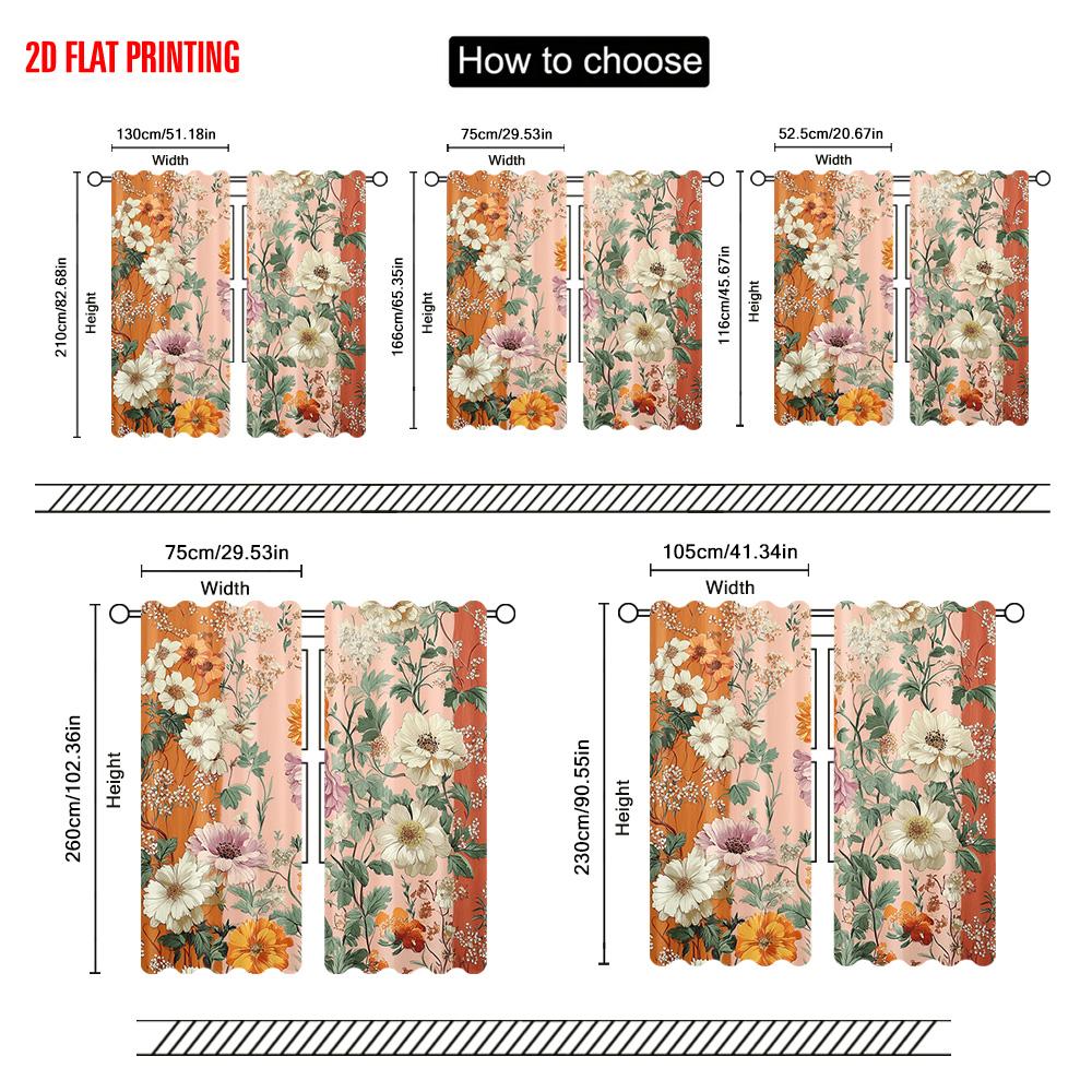 2pcs   plane printing Creative Curtains Bohemian Flowers Colorful Durable Polyester (without rod) Gifts Perfect for Living Room