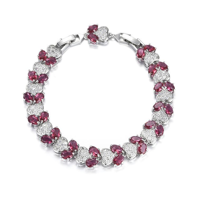 

Ruby Zircon Heart Bracelet Women S Full Diamond Women S Bracelet Jewelry free 3cm extension buckle рожевий червоний колір