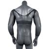 Men's Sexy One-Piece Elastic Lingerie Fishnet Gay Long-Sleeved Hip Tights V Neck Black Erotic Clothes