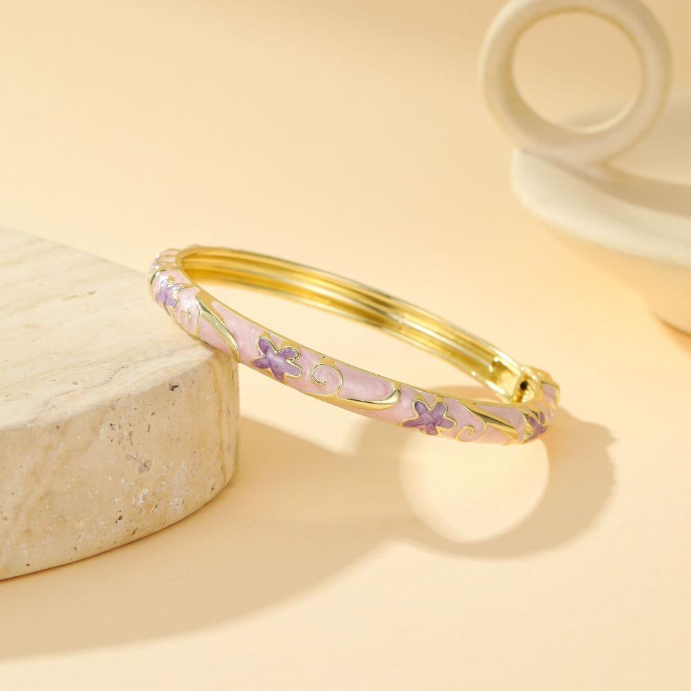 Fresh and Sweet Oil Drop Bracelet Five-Petal Flower Enamel Dropped Glaze Bangle  Minimalist Jewelry