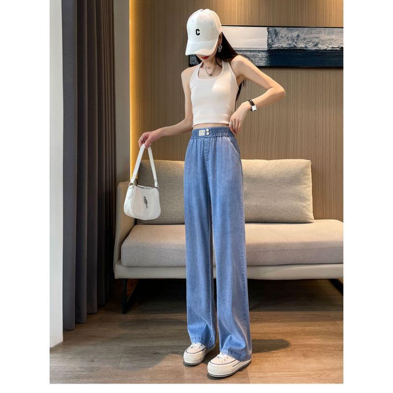

Women s High Waist Ice Silk Wide-Leg Jeans - Plus Size Summer Slimming Pants for Pear-Shaped Bodies Size 26 (70-85 lbs)