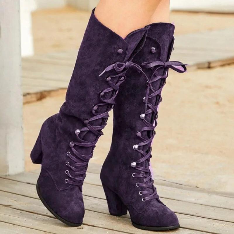 Trendy Women's Boots Autumn Winter New Roman Knight High Boots Round Toe Thick Sole Height Increasing Anti Slip Women's Shoes