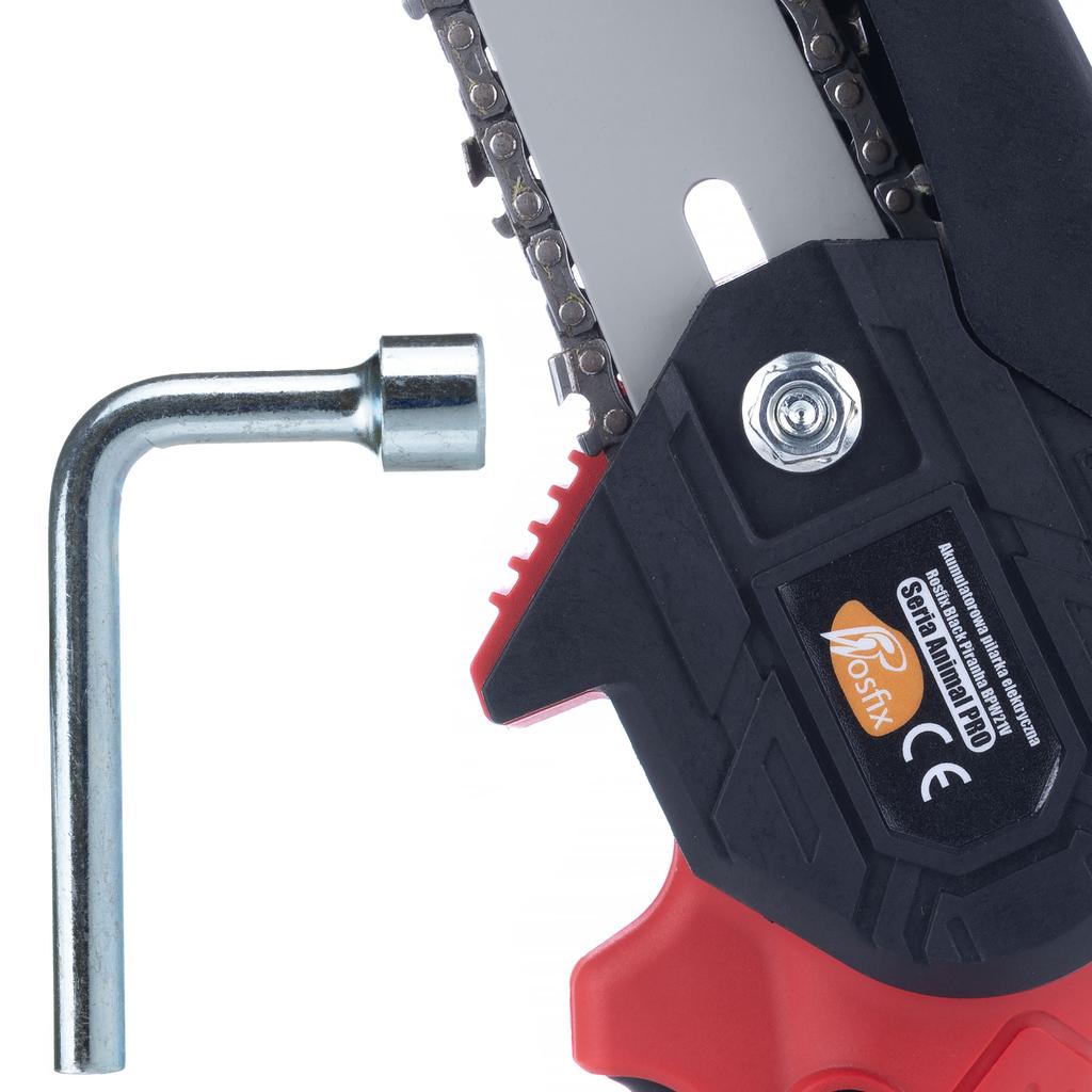Rosfix Red Pirania Rp21V Cordless Electric Chainsaw With 6" Chain And Bar, Animal Series + 2.0 Ah Battery