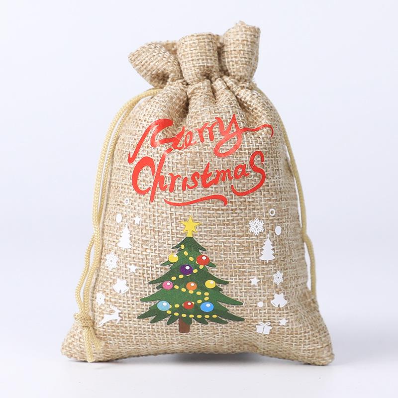 Christmas Candy Linen Bag Bundle Mouth Bag Colorful Cartoon Christmas Set Candy Gift Packaging Bag Santa Claus Gift Bags
