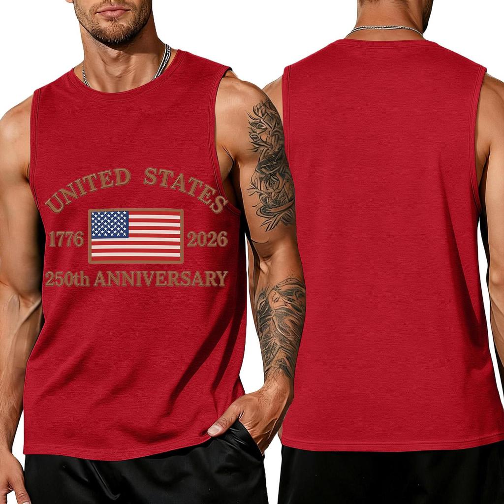 Men's Sleeveless Tank Top Loose Fit Casual Summer Muscle Shirt United States Flag Print 250th Anniversary Graphic Sleeveless Tee