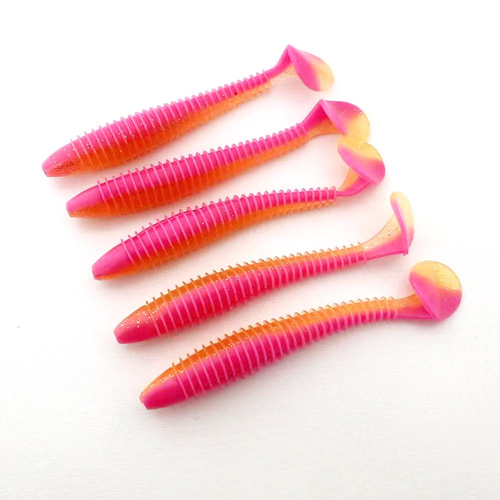 12cm Two-Color Threaded T-Tail Sinking Soft Lure for Sea and Boat Fishing