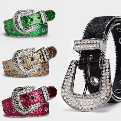 Rhinestone Buckle Belt Hollow Air Eye Sequins Punk Nightclub Decorative Ladies Belt