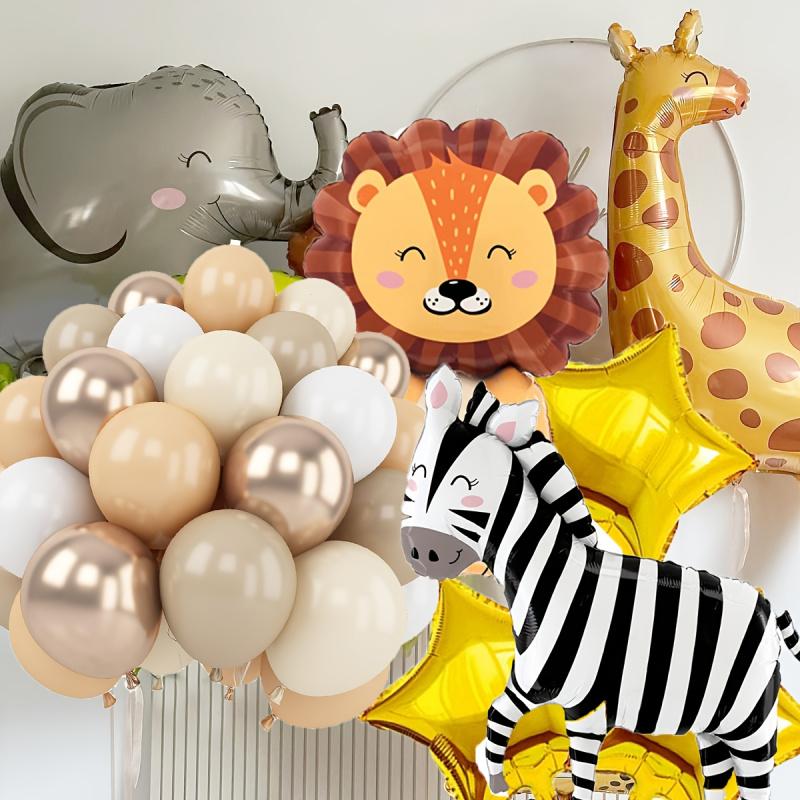 8pcs Jungle Wildlife Balloon Set 4pcs Animal Balloon (Zebra, Elephant, Giraffe, Lion) Jungle Theme Birthday Shower Decoration