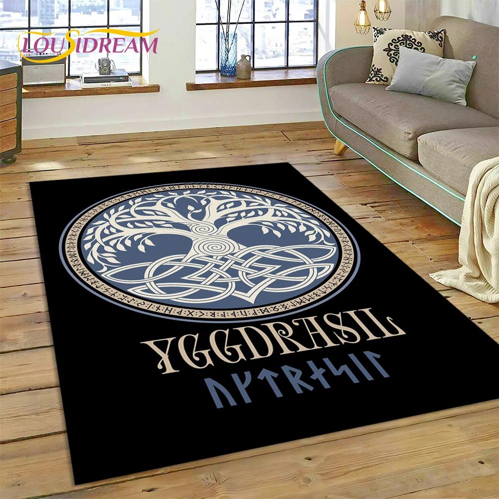 Nordic Mythology Valhalla Viking Odin Cartoon Area Rug Large,Carpet Rug for Living Room Bedroom Sofa Doormat,Kids Play Floor Mat