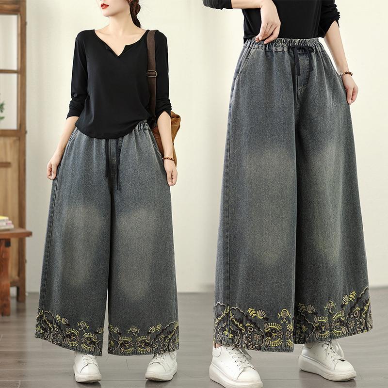 DIMANAF 2025 Plus Size Women Jeans New Long Pants Loose Denim Trousers Big Size Casual Embroidery Autumn
