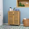 Badezimmerschrank, Bambusschrank mit Lamellendesign für Badezimmer, Flur, Kompakte Größe, Viel Stauraum, Naturholz