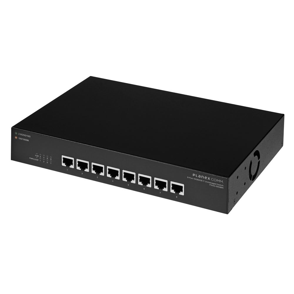 Planex Unmanaged Switch with 10GbE Metal Loop Detection and and Power Supply FXXG-0008IM 8-Port Ethernet, Housing, Prevention, Built-in