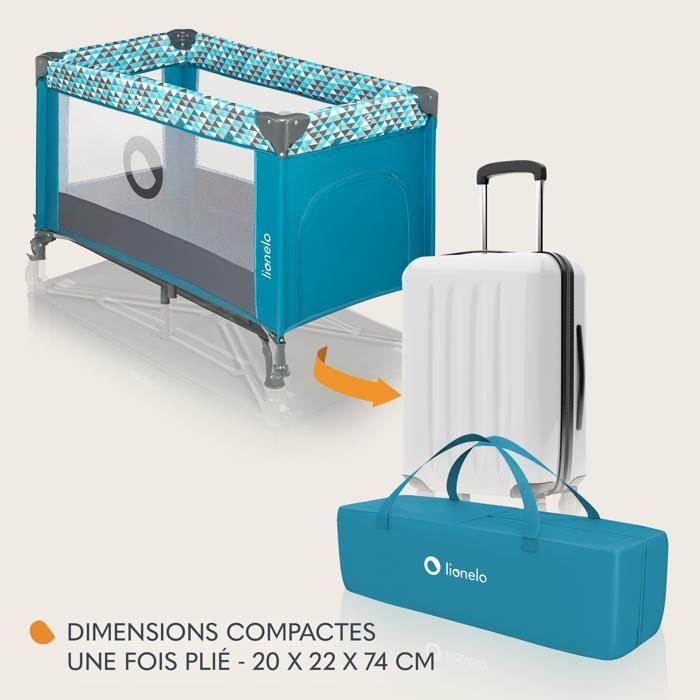 Lit Parapluie Compact 2en1 LIONELO Stefi - Parc Bébé - 0-36 Mois - Sac De Transport - Pliage Rapide - 2 X Roulettes - Turqoise