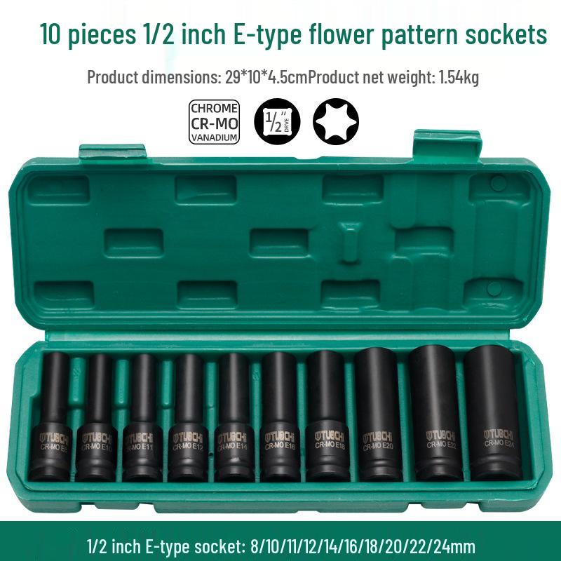 19-teiliges verlängertes E-Typ Torx-Steckschlüsselsatz mit 1/2-Zoll-Antrieb und Innenverzahnung