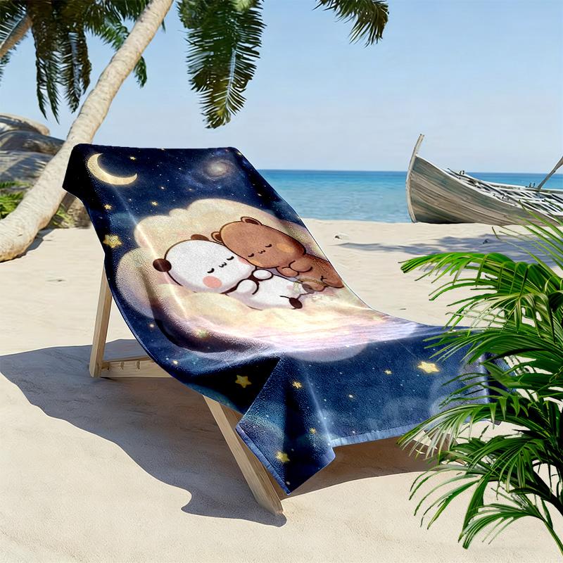 Bubu Dudu Cartoon Print Beach Towel, Large Soft Quick Dry Towel for Beach Camping Swimming