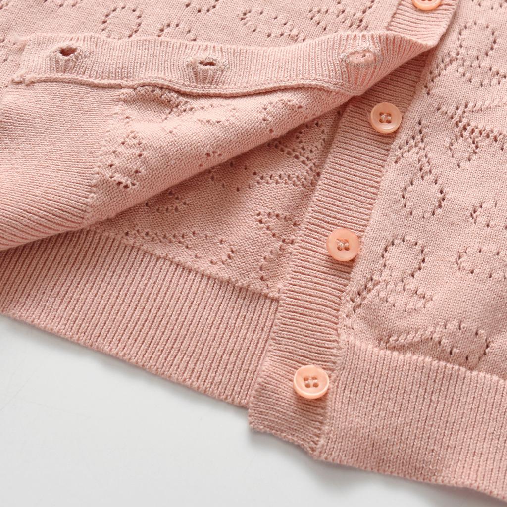 Girls' Long Sleeve Knitted Cardigan Round Neck Hollow Button Up Sweater Children's Tops