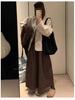 Women's Autumn/Winter 2025 Coffee Quilted Wide-Leg High-Waisted Culottes Skirt - Plus Velvet, Slimming, Thickened, Three-Quarter Length.