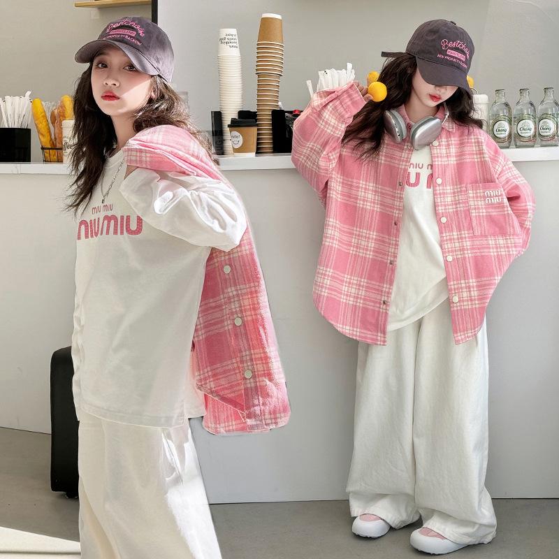 Fashionable 2025 Girls' Korean Style Long Sleeve Spring Top