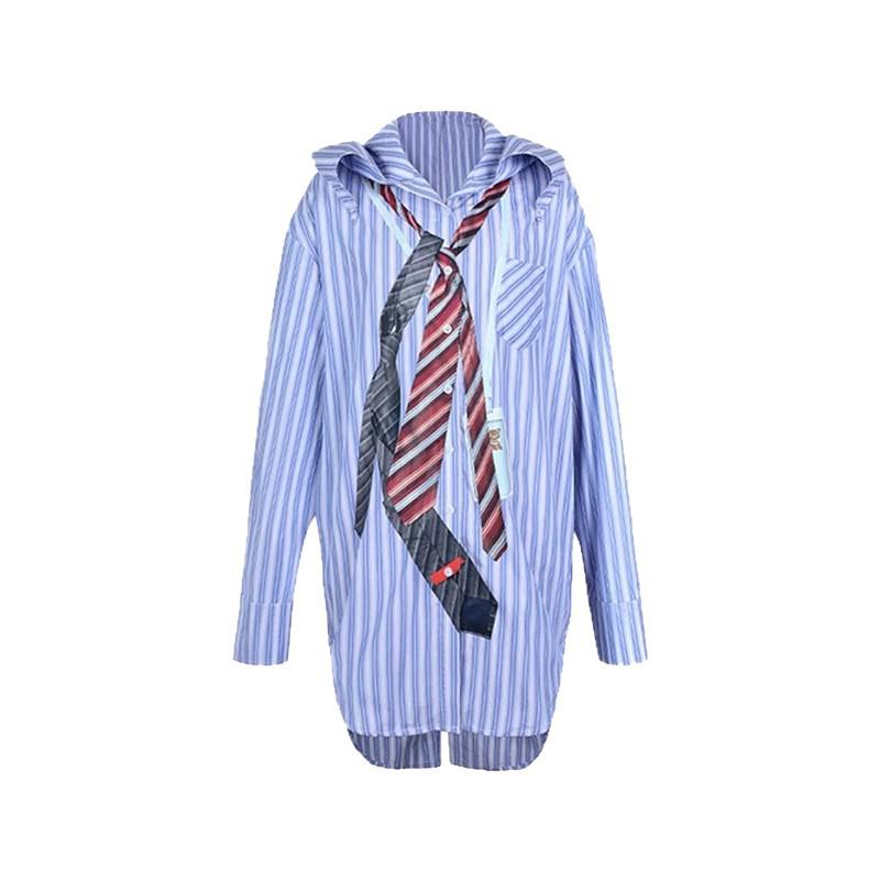 Women s Autumn French Sweet Tie-Print Stripe Lapel Shirt: Versatile, Loose-Fit Casual Top Large