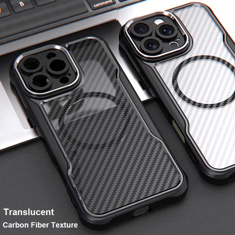 KEYSION Stoßfeste Hülle für MagSafe für iPhone 16 Pro Max 16 Plus 15 14 Pro Kameraschutz Telefonabdeckung mit Kohlefaserstruktur