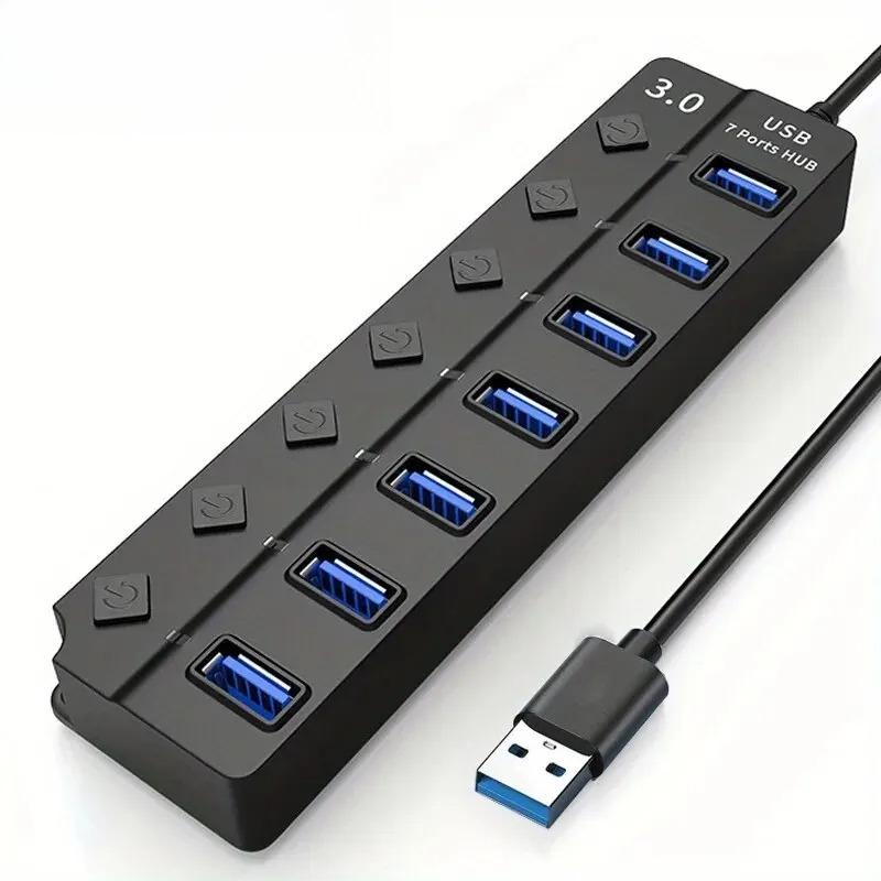 LED Göstergeli, Bağımsız Anahtar Kontrollü 4/7 Portlu USB 3.0 Hub (Dizüstü Bilgisayar, Flash Bellek, Sabit Disk, Yazıcı, Kamera, Klavye için)
