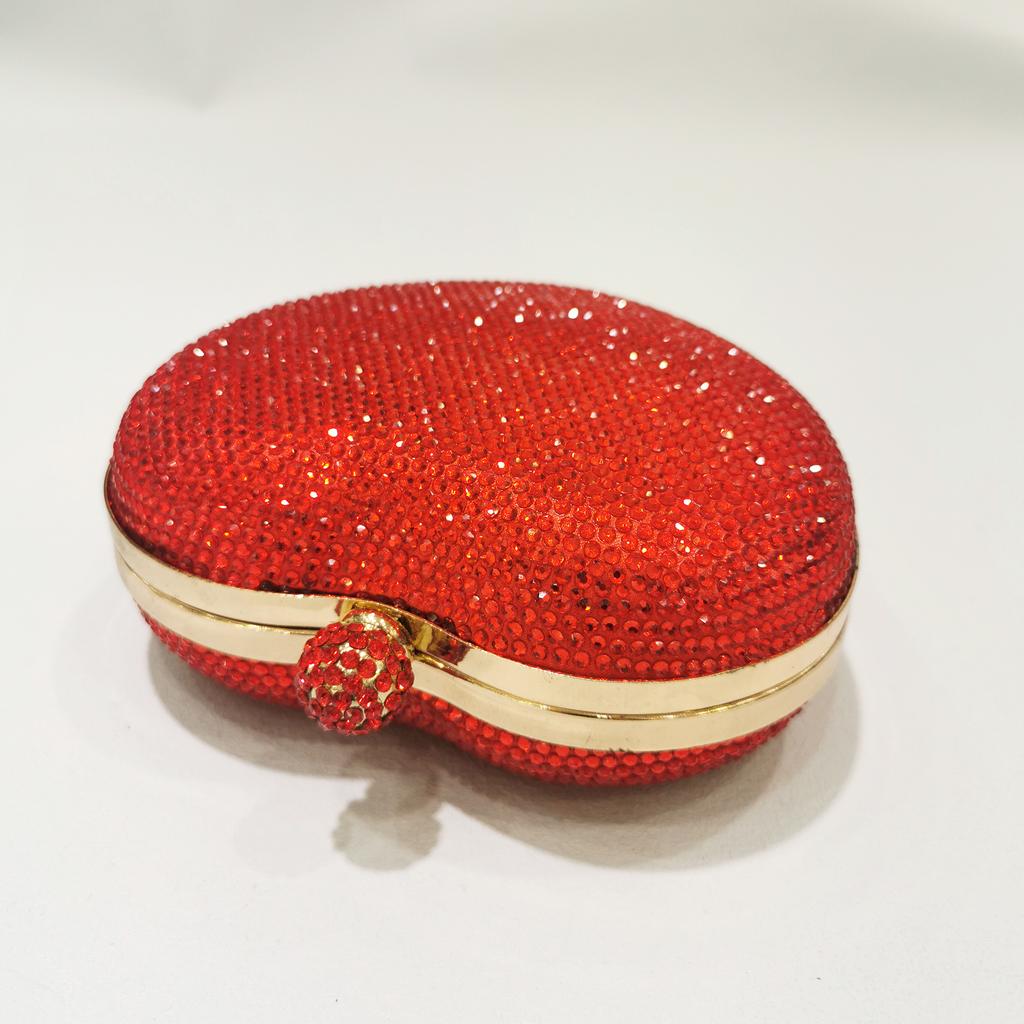 WHTUOHENG Red/Silver Heart Shape Mini Purse for Women Crystal Embellished Diamond Bridal Clutch Luxury Party Dinner Lady Handbag