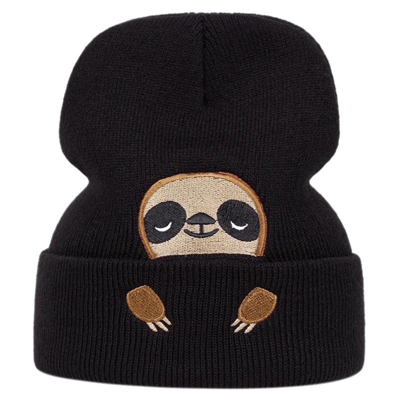Cute Sloth Embroidered Knitted Hat Autumn And Winter Warm Men'S And Women'S Outdoor Adult Wool Hat