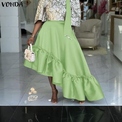 Vestido Falda Casual Fino de Mujer con Cremallera Trasera en la Cintura Liso con Volantes Irregulares
