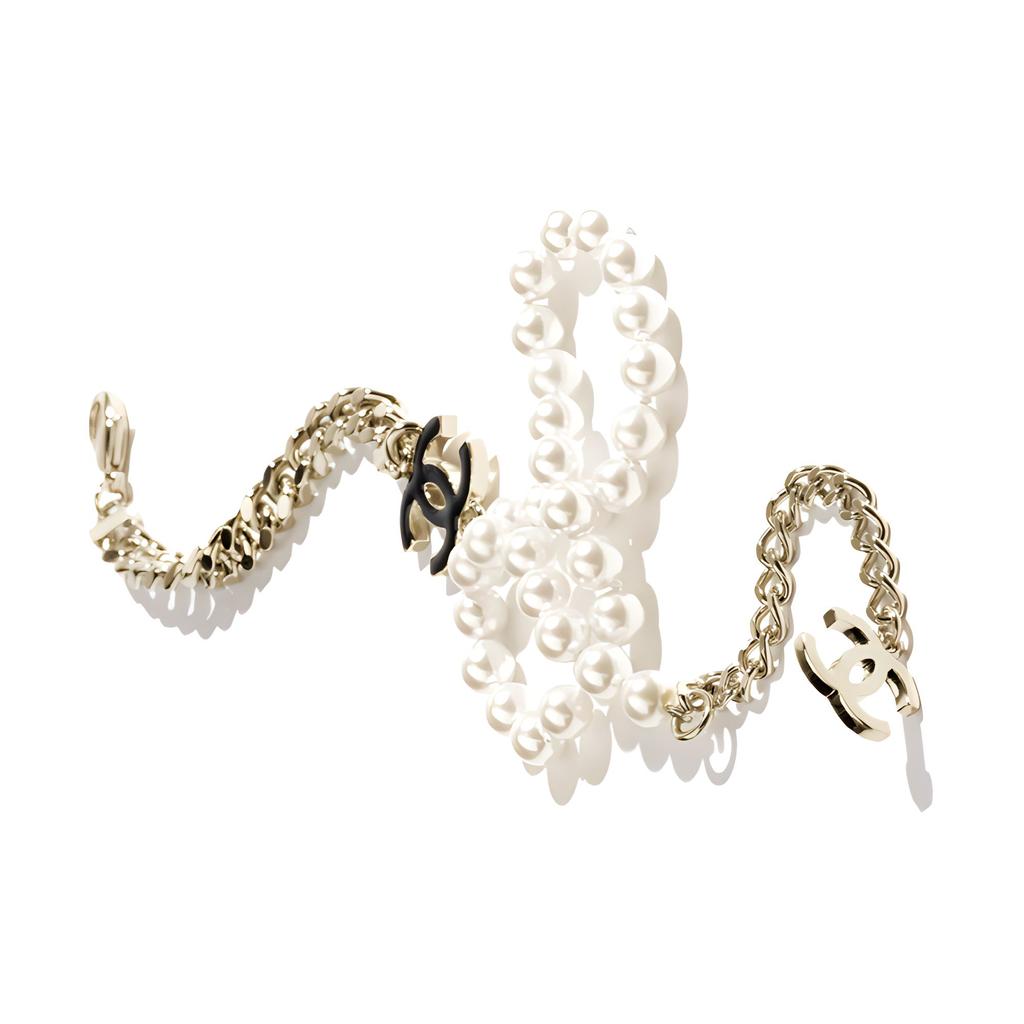 Chanel Double C Chain Decoration Metal Imitation Pearl Necklace Women necklace Off-White ABC873-B15989-NW562