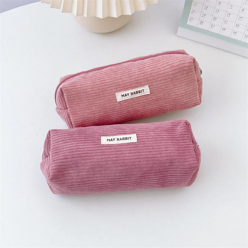 Cute Corduroy Makeup Bags Pencil Case Solid Color Pen Bag Pouch Gift for Girls School Office Stationery Organizer Supplies